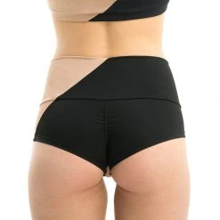 All Pole Wear Poledancerka Movement High-Low Shorts - Black/Nude 01
