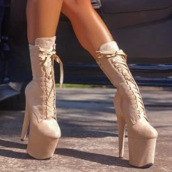 Hella Heels High BabyDoll 8inch Boots - Sand 11 Hella Heels High BabyDoll 8inch Boots - Sand