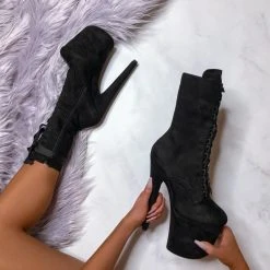 Hella Heels High BabyDoll 8inch Boots - Black Back In Stock