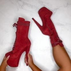 Hella Heels High BabyDoll 7inch Boots - Dark Red 5 Hella Heels High BabyDoll 7inch Boots - Dark Red