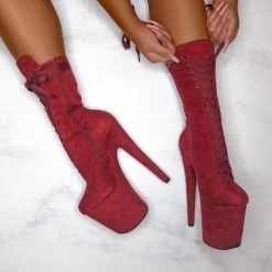 Hella Heels High BabyDoll 8inch Boots - Dark Red 9 Hella Heels High BabyDoll 8inch Boots - Dark Red