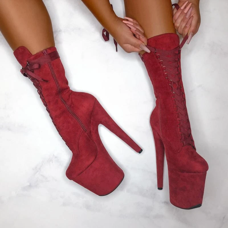Hella Heels High BabyDoll 8inch Boots - Dark Red 5 Hella Heels High BabyDoll 8inch Boots - Dark Red