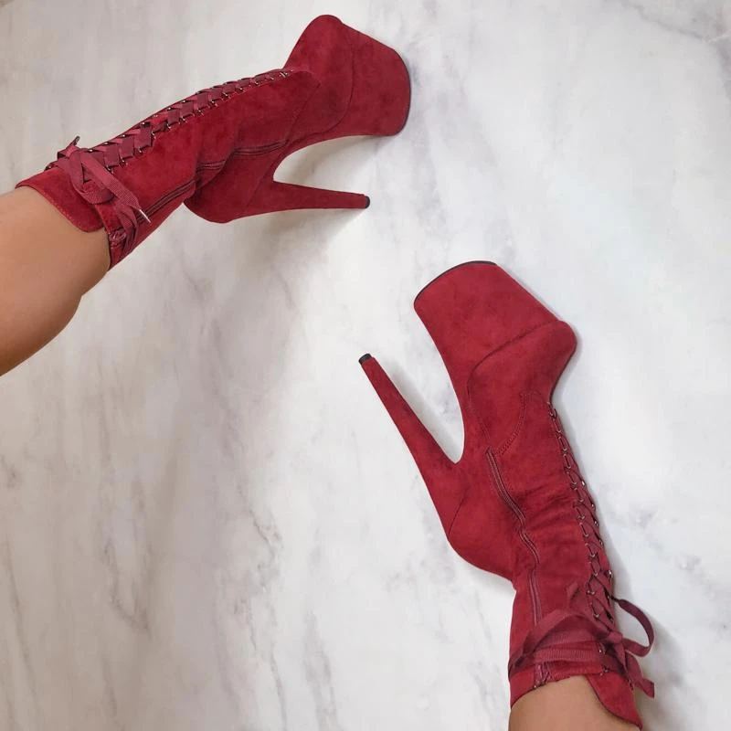 Hella Heels High BabyDoll 8inch Boots - Dark Red 4 Hella Heels High BabyDoll 8inch Boots - Dark Red