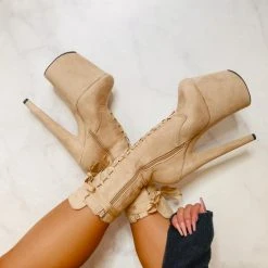 Hella Heels High BabyDoll 8inch Boots - Sand 10 Hella Heels High BabyDoll 8inch Boots - Sand