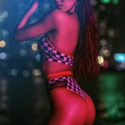 Hamade Activewear Halter Neck Top - Checkered Print All Pole Wear