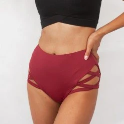 Lunalae High Waist Cross Section Shorts - Wine