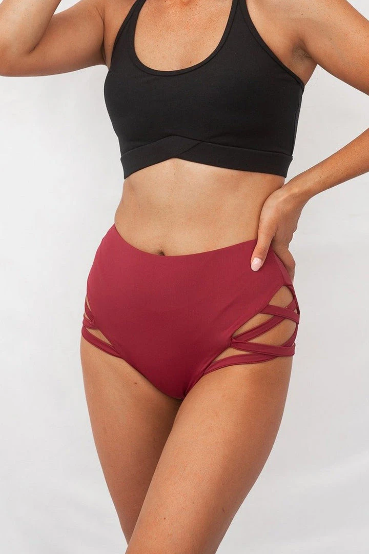 Lunalae High Waist Cross Section Shorts - Wine 1 Lunalae High Waist Cross Section Shorts - Wine