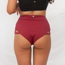 Lunalae High Waist Cross Section Shorts - Wine 11 Lunalae High Waist Cross Section Shorts - Wine