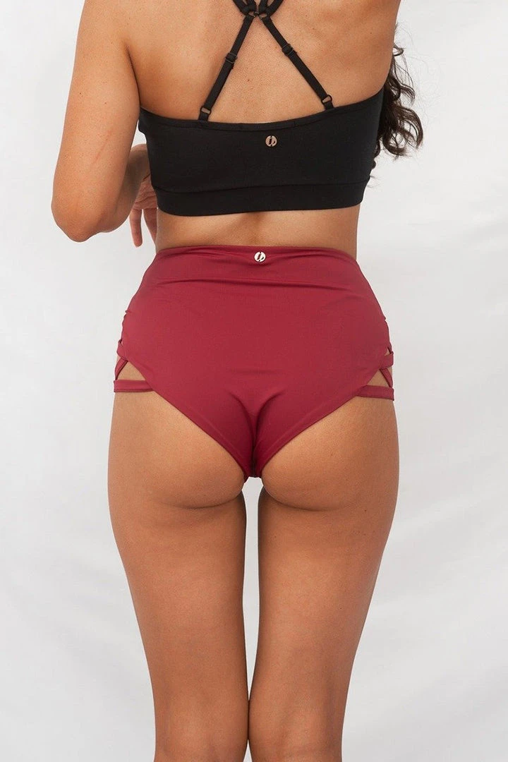 Lunalae High Waist Cross Section Shorts - Wine 3 Lunalae High Waist Cross Section Shorts - Wine