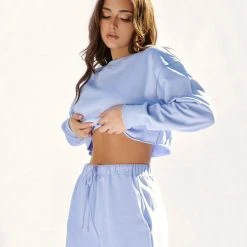 Creatures Of XIX Oversized Cropped Jumper - Powder Blue Plus Size Pole Wear