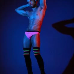 Accessories Rolling Over The Knee ROLLER Socks - Striped Black/NEON (3 Sizes Available)