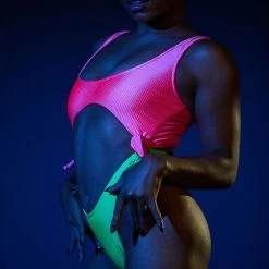 Rolling Malandra Bodysuit - Ribbed Neon Pink/Green 9 Rolling Malandra Bodysuit - Ribbed Neon Pink/Green