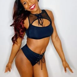 All Pole Wear Hamade Activewear Lace Up High Neck Top - Black