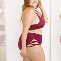 Lunalae High Waist Cross Section Shorts - Wine 12 Lunalae High Waist Cross Section Shorts - Wine