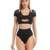 Hamade Activewear Mesh Hollow Front Crop Top - Black
