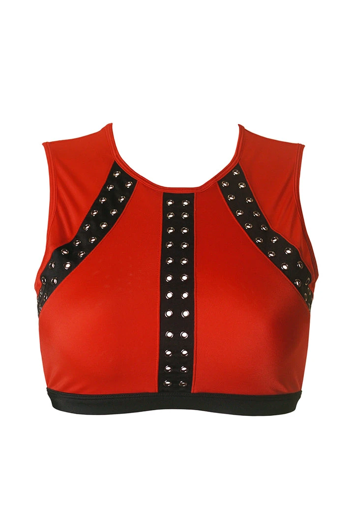 Hamade Activewear Eyelet High Neck Top - Scarlet/Black All Pole Wear 5 Hamade Activewear Eyelet High Neck Top - Scarlet/Black All Pole Wear