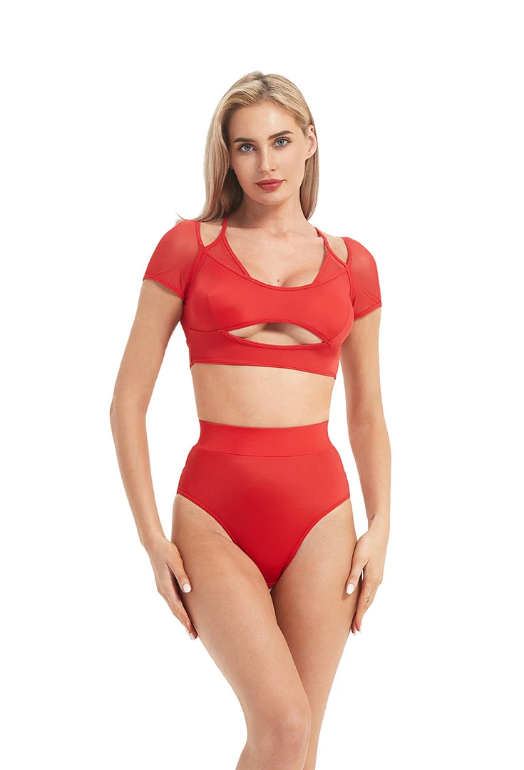 Hamade Activewear Mesh Hollow Back Bottoms - Red Shorts 2 Hamade Activewear Mesh Hollow Back Bottoms - Red Shorts