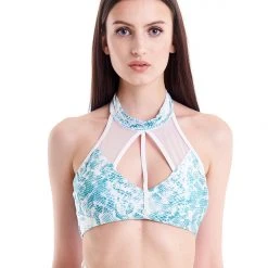Hamade Activewear Halter Neck Top - Aqua Snake