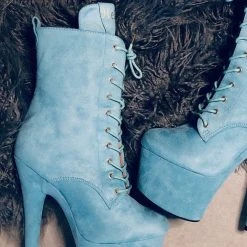 Hella Heels BabyDoll 7inch Boots - Baby Blue Shoes