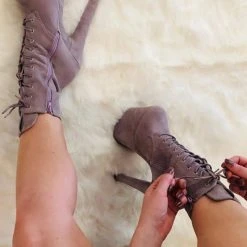 Hella Heels BabyDoll 8inch Boots - Lilac Mink 12 Hella Heels BabyDoll 8inch Boots - Lilac Mink