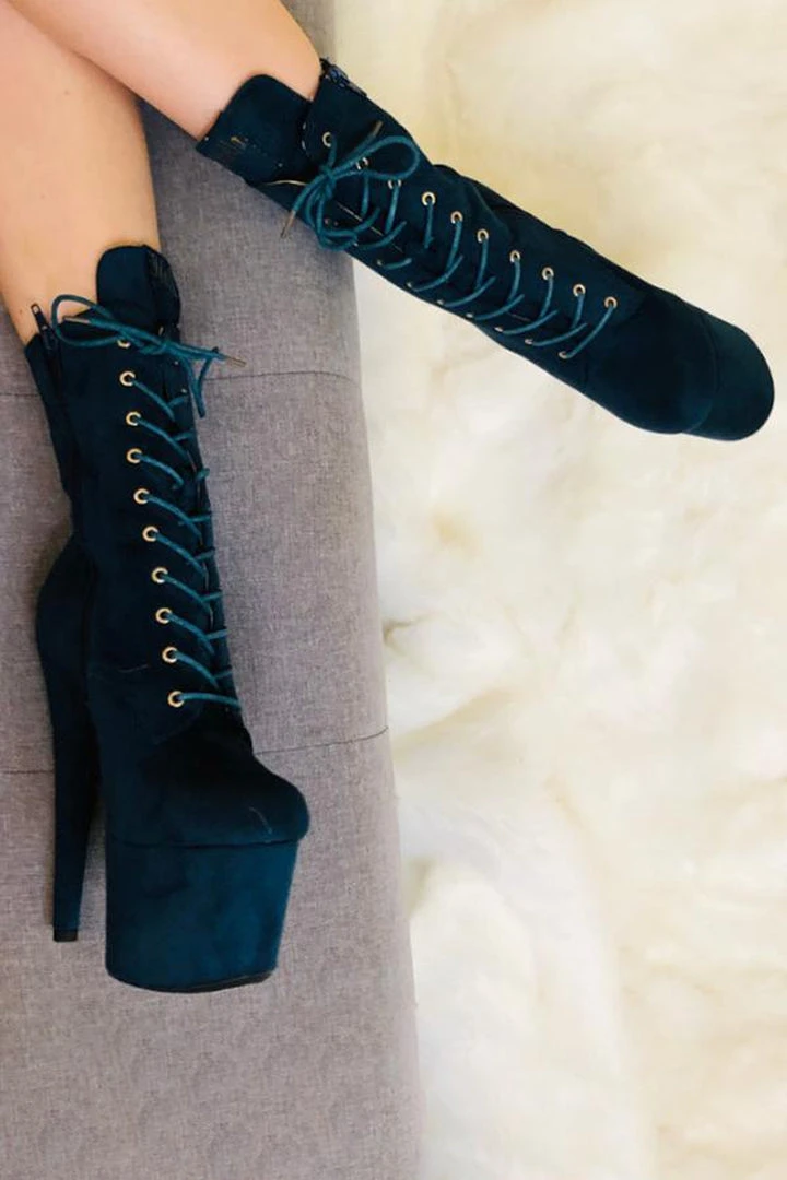 Hella Heels BabyDoll 7inch Boots - Teal 2 Hella Heels BabyDoll 7inch Boots - Teal