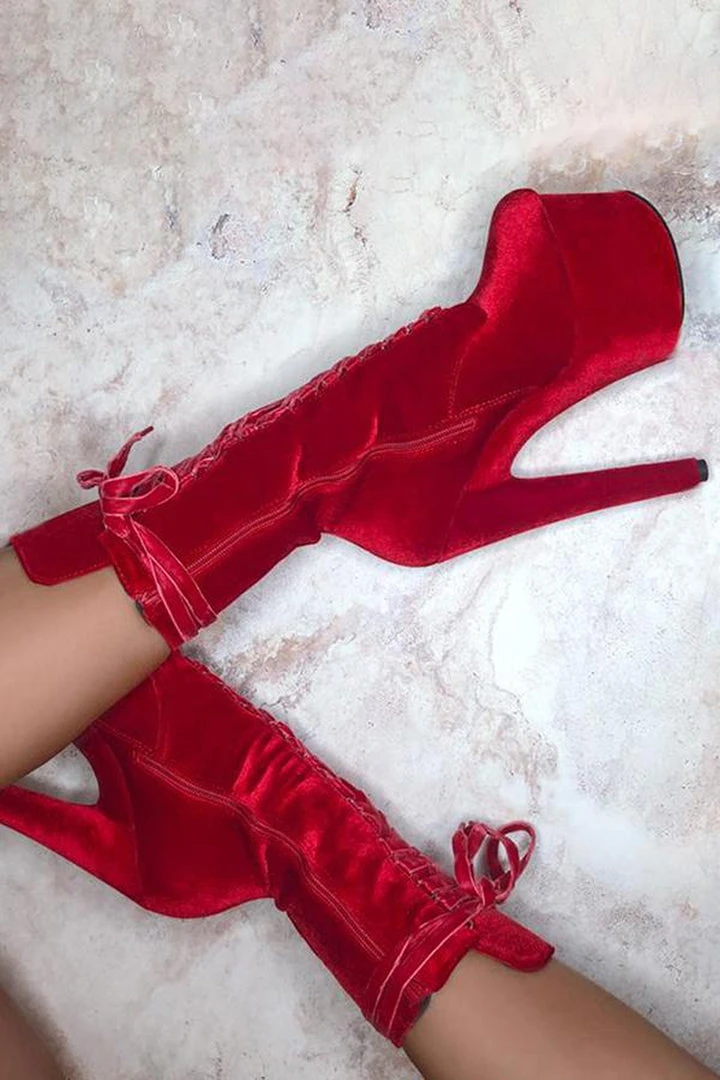 Shoes Hella Heels BabyDoll Velvet 7inch Boots - Bad Blood 2 Shoes Hella Heels BabyDoll Velvet 7inch Boots - Bad Blood