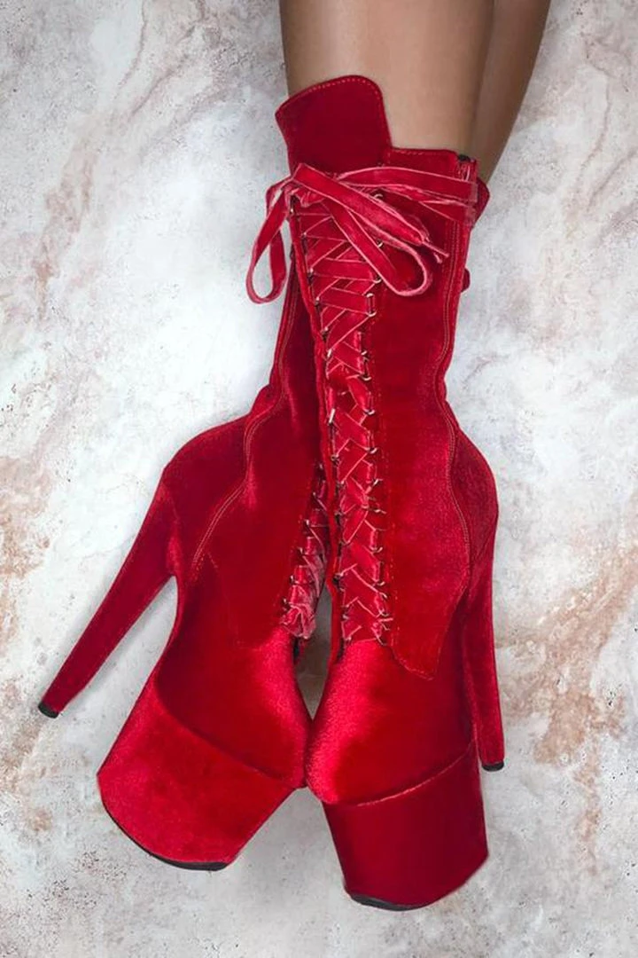 Shoes Hella Heels BabyDoll Velvet 7inch Boots - Bad Blood 1 Shoes Hella Heels BabyDoll Velvet 7inch Boots - Bad Blood