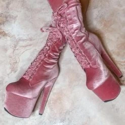 Hella Heels BabyDoll Velvet 7inch Boots - Downtown Doll Shoes