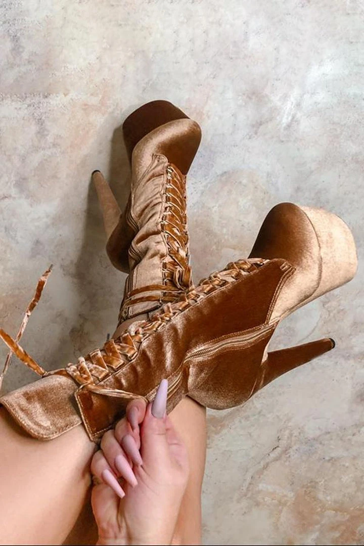 Hella Heels BabyDoll Velvet 7inch Boots - Moonshine Shoes 2 Hella Heels BabyDoll Velvet 7inch Boots - Moonshine Shoes