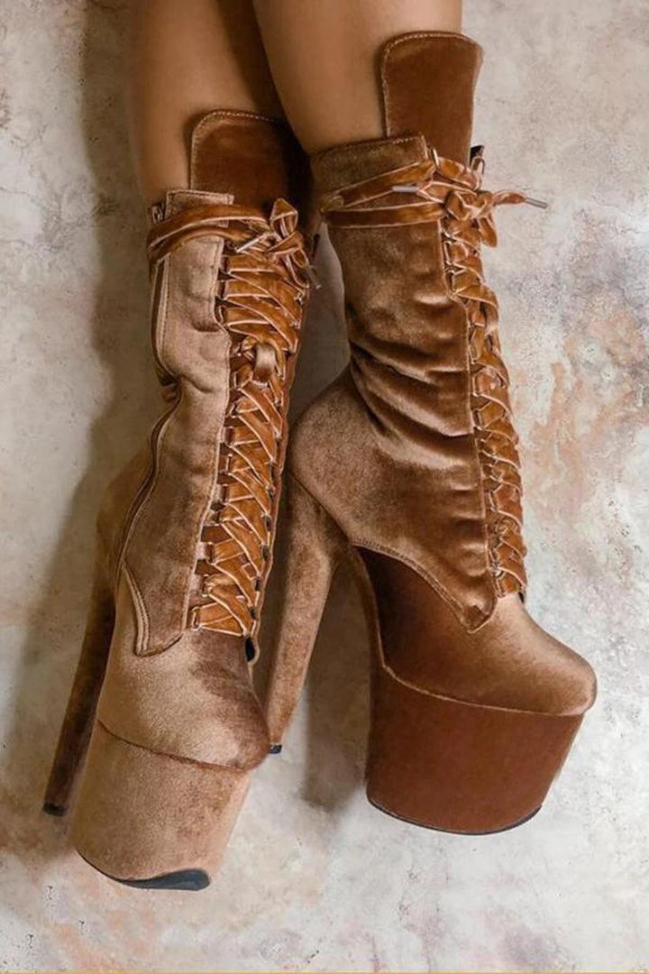 Hella Heels BabyDoll Velvet 7inch Boots - Moonshine Shoes 1 Hella Heels BabyDoll Velvet 7inch Boots - Moonshine Shoes