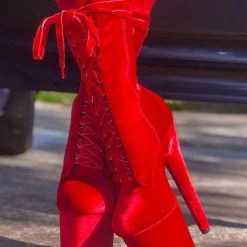 Shoes Hella Heels BabyDoll Velvet 8inch Boots - Bad Blood