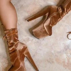 Hella Heels BabyDoll Velvet 8inch Boots - Moonshine