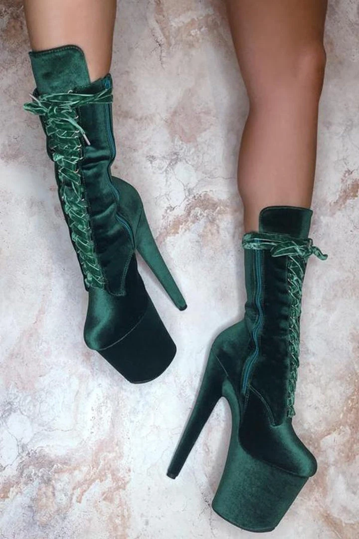 Hella Heels BabyDoll Velvet 8inch Boots - NY Gangster Shoes 3 Hella Heels BabyDoll Velvet 8inch Boots - NY Gangster Shoes