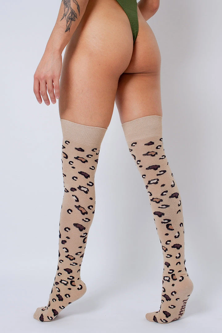 Accessories Rolling Over The Knee Socks - Beige Leopard (3 Sizes Available) 2 Accessories Rolling Over The Knee Socks - Beige Leopard (3 Sizes Available)