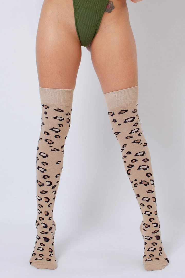Accessories Rolling Over The Knee Socks - Beige Leopard (3 Sizes Available) 5 Accessories Rolling Over The Knee Socks - Beige Leopard (3 Sizes Available)