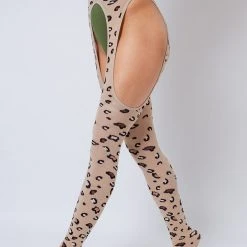 Rolling Peek-a-boo Tights - Beige Leopard (3 Sizes Available)