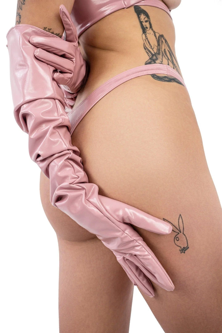 Naughty Thoughts Sinner Vinyl Opera Gloves - Pink 3 Naughty Thoughts Sinner Vinyl Opera Gloves - Pink