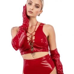 Naughty Thoughts Sinner Vinyl Opera Gloves - Red