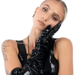Naughty Thoughts Sinner Vinyl Opera Gloves - Black 5 Naughty Thoughts Sinner Vinyl Opera Gloves - Black