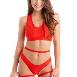 Bandurska New Moon Suspender Accessory - Ribbed Red Accessories