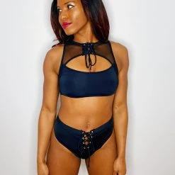 All Pole Wear Hamade Activewear Lace Up High Neck Top - Black 14 All Pole Wear Hamade Activewear Lace Up High Neck Top - Black