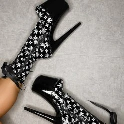 Hella Heels Branded 8inch Boots - Black/Black Shoes