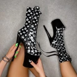 Hella Heels Branded 8inch Boots - Black/Black Shoes