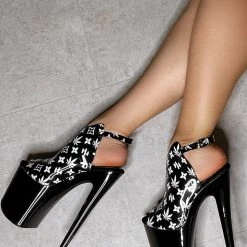 Hella Heels Branded Shield 8inch Stilettos - Black/Black Shoes