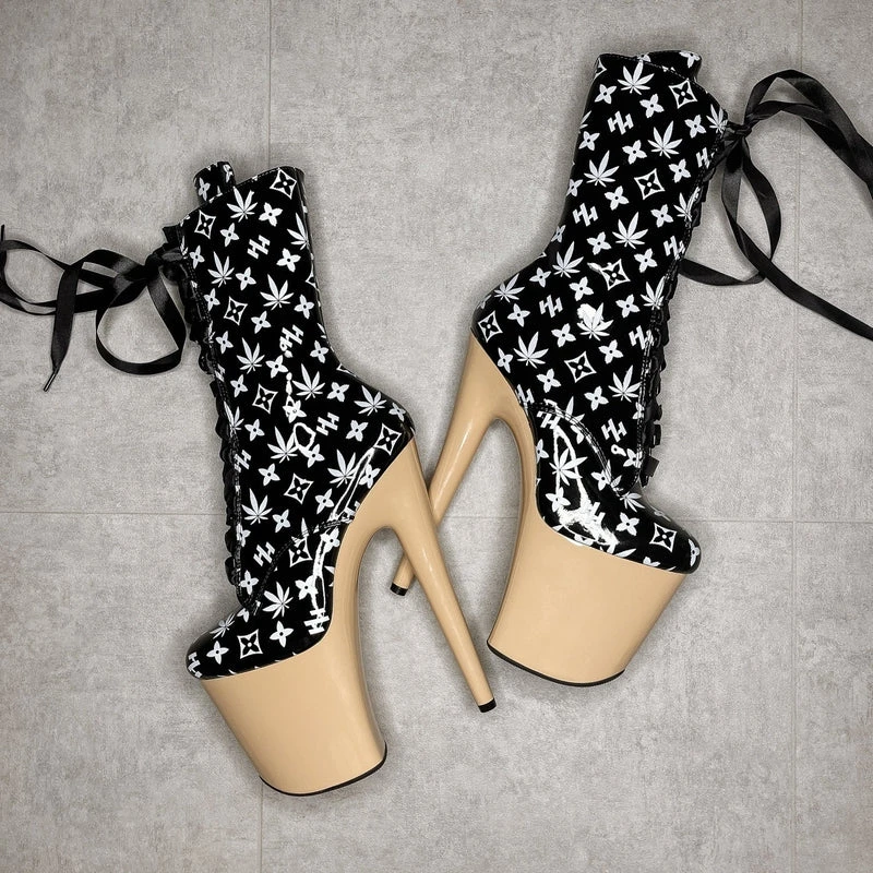 Hella Heels Branded 8inch Boots - Black/Sand Shoes 5 Hella Heels Branded 8inch Boots - Black/Sand Shoes