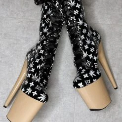 Hella Heels Branded 8inch Boots - Black/Sand Shoes 15 Hella Heels Branded 8inch Boots - Black/Sand Shoes