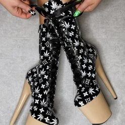 Hella Heels Branded 8inch Boots - Black/Sand Shoes