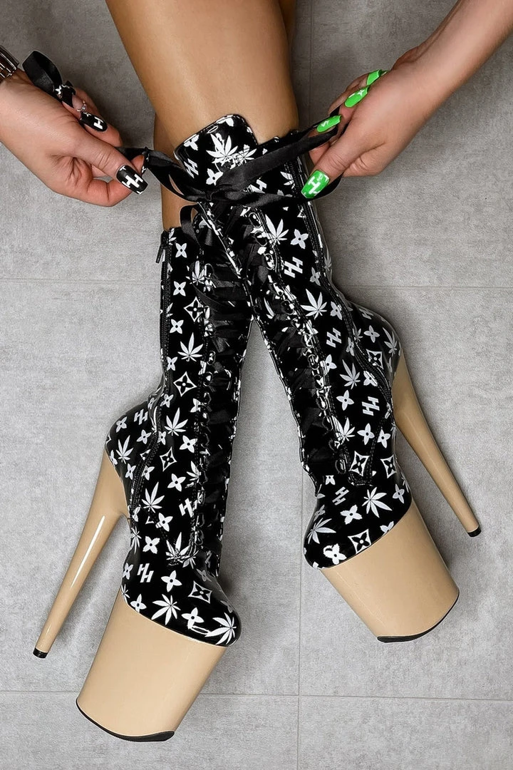 Hella Heels Branded 8inch Boots - Black/Sand Shoes 1 Hella Heels Branded 8inch Boots - Black/Sand Shoes