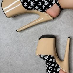 Hella Heels Branded Shield 8inch Stilettos - Black/Sand Shoes