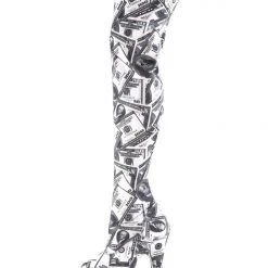 Pleaser USA Flamingo-3000DP 8inch Thigh High Pleaser Boots - Money Print